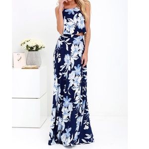 Lulus Navy Floral Two Piece Maxi Dress